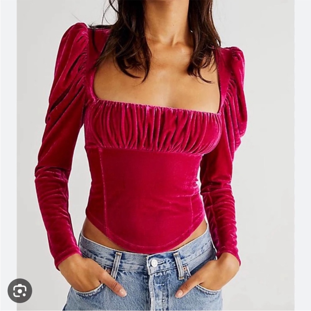 Free People Hold Me Puff Sleeve Velvet Top